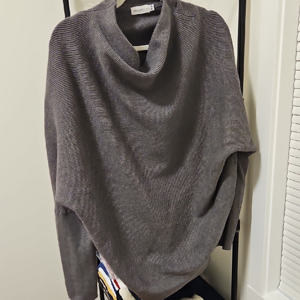 Slouchy Neck Dolman Pullover Sweater Gray